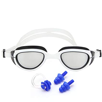 Swimming Goggles,Anti fog and UV No Leaking Crystal Clear Comfortable Mirrored Lens and Soft Double Silicone Head Strap Swim Goggles for Men Women Adults Teens Kids and Children(Free Protective Case)