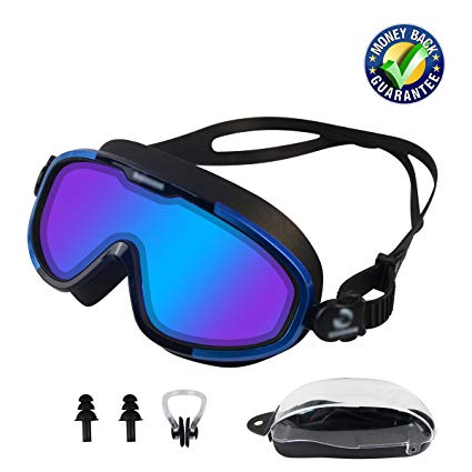 Fonxian Swimming Goggles, Large Frame Swim Glasses Anti-Fog UV Swim Mask Waterproof Googles for Adult Men Women Youth