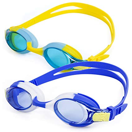 StillCool Kids Swimming Goggles, 2 Pack Waterproof Swim Goggles With Clear Vision Anti Fog UV Protection No Leak Soft Silicone Frame And Strap for Kid Boys Girls
