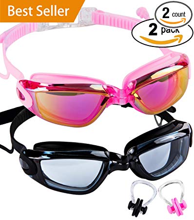 SBORTI Swim Goggles 2 Pack Swimming Goggles for Adult Women Men Youth,No Leaking,Anti Fog,UV Protection Swim Glasses Water Goggles