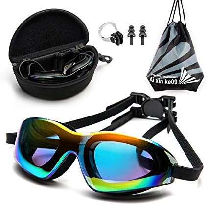 DofooU Swim Goggles, Swimming Goggles for Adult Men Women Youth, Swim Goggles No Leaking Anti Fog UV Protection Triathlon Swim Goggles with Free Protection Case, Nose Clip, Ear Plugs, Backpack