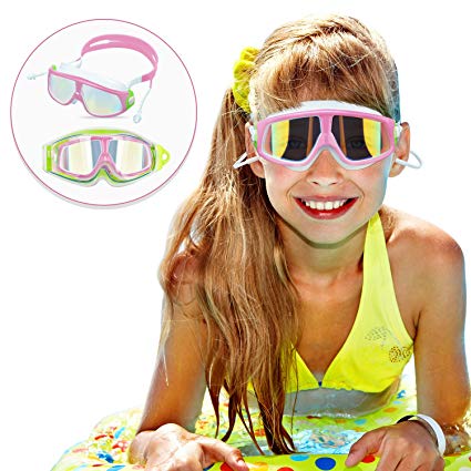 Qiandy Kids Swim Goggles, Swimming Goggles, Swimming Glasses with Waterproof Anti-fog Anti-UV Lens and Soft Silicone Strap for Children and Teenagers from 4 to 15 Year Old
