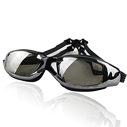 Pro Swim Goggles | Black | Super Comfortable Shatterproof Watertight Triathlon Sporty Goggles with Mirrored Anti-Fog UV Protection Lenses and Adjustable Strap | Excellent for Men or Women | 1297.4