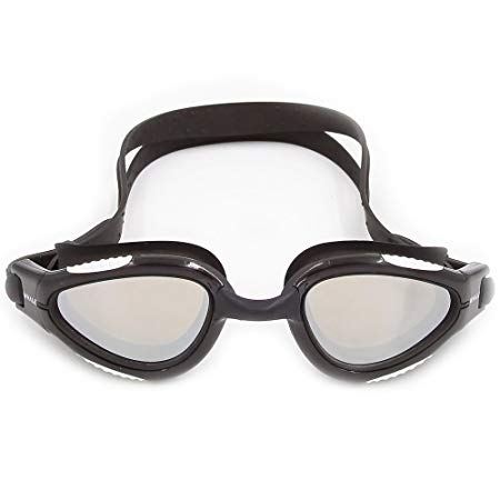 WHALE Swimming Goggles with Polarized, Tinted and Mirrored Wide Peripheral Lenses for Adults Perfect for Outdoor Swimming, Available in 3 Sizes Nose Pieces (S/M/L)