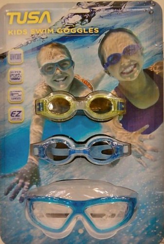VIEW Swimming Gear Goggle Set (3-Piece), Aqua Marine/Yellow and Blue/Powder Blue