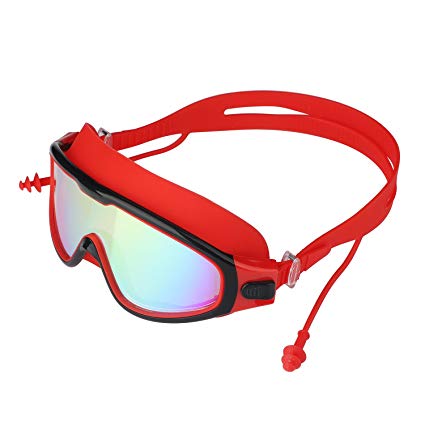 Qiandy Swim Goggles, Swimming Goggle, Swimming Glasses with Waterproof Anti-fog Anti-UV Lens and Soft Silicone Strap with Free Protection Case for Men Women（Red）