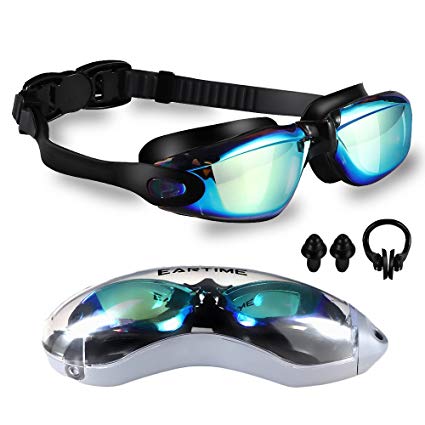 EARTIME Swimming Goggles, Swim Goggles for Adult Men Women Youth Anti Fog UV Protection No Leaking Swim Glasses with Case Protection & Nose Clip & Ear Plugs