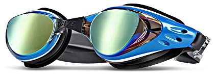 wave Swim Goggles [SHARK Series] Mirror Coated & Scratch Resistant Lens, Leakproof & Anti-fog Swimming Goggles, 100% UV Protection, Allergy-free Silicone, Free Ear Plugs & Nose Piece
