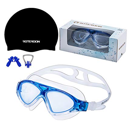 ROTERDON Swimming Goggles Vista Adults Swim Equipments|Antifog Mirrored And UV Protection Water Proof Kids Boys Girls Goggles from Amazon Online Store|Free Swim Cap + Nose Clip + Ear Plugs