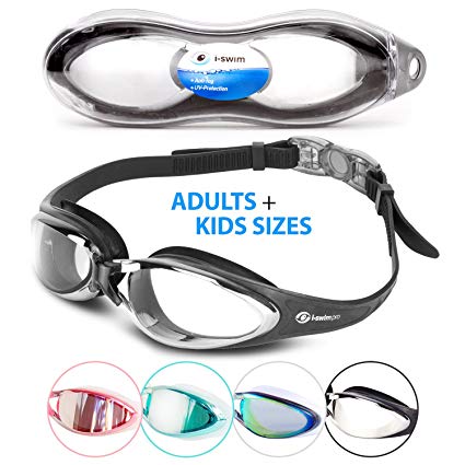 i-Sports Pro i Swim Pro Swimming Goggles – Adult and Kids Sizes - No Leaking, Anti-Fog, UV Protection, Crystal Clear Vision with Protective Case - Comfortable Fit Men, Women, Youth