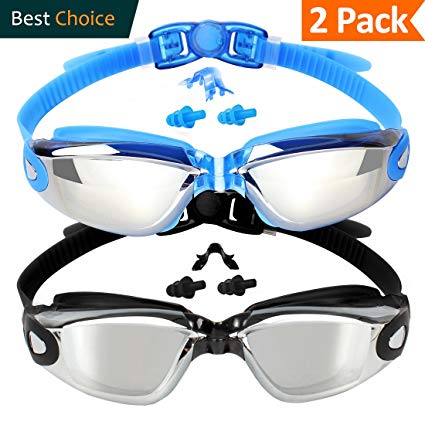 EVERSPORT Swim Goggles (2 Pack or 1 Pack), Swimming Goggles Swim Glasses Anti fog UV Protection for Adult Men Women Youth Kids Child, Shatter-proof, Watertight