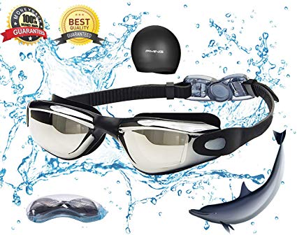 Swim Goggles, Anti Fog UV Protection Swimming Goggles, Swim Glasses for Kids Women Men Adult Youth Toddlers, No Leaking Adjustable Water Goggle with Case, Wide View Triathlon Swimming Glasses