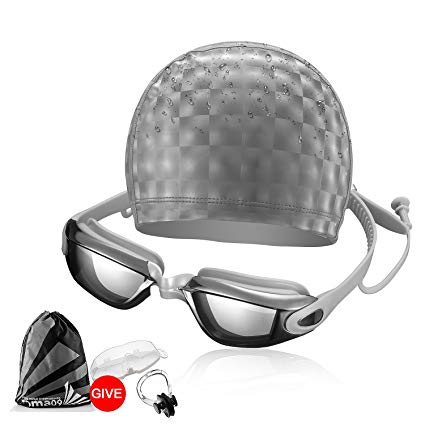 CATEDOT Swim Goggles, Swimming Goggles with Swimming Cap Nose Cover Ear Plugs Anti Fog UV Protection Swim Glasses for Men Women Adult Kids Child