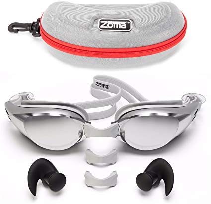 Zoma Swimming Goggles 2.0 with Anti Fog Swim Technology - 3 Piece Adjustable Nose Bridge for Perfect Comfortable Fit for Men, Women and Kids