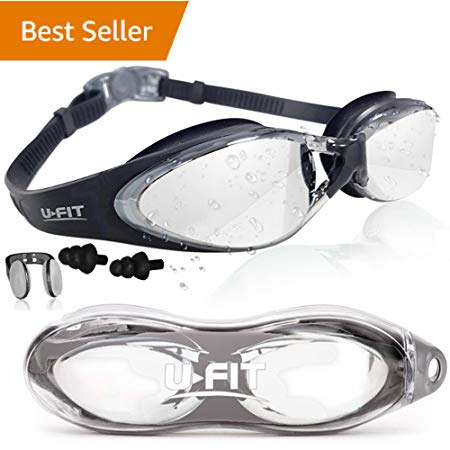 U-FIT Swimming Goggles - Swim Goggles For Men, Women, Adults, Youth, and Kids - Best Non Leaking, Anti-Fog, UV Protection, Clear Vision - Free Goggle Case, Nose and Ear Plugs