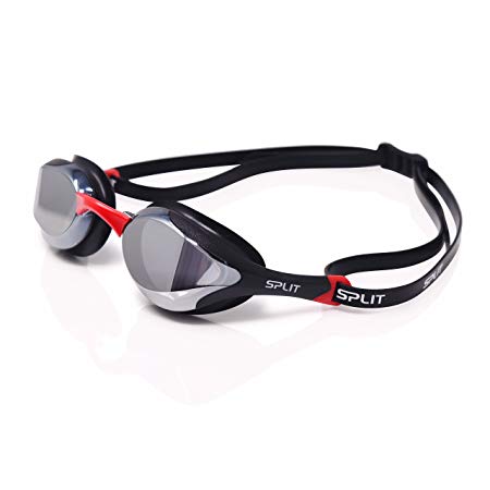 Fluidix Competitive Swimming Goggles | Low Profile, Comfy & Adjustable Fit | Hydrodynamic Wide Angle Lenses For Better Vision | Anti Fog & Mirror Lenses | For Racing, Fitness, Triathlons, Laps & More