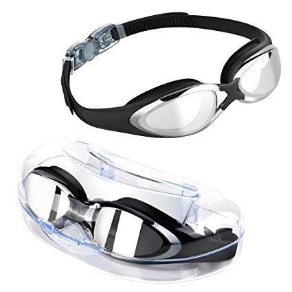 TOMSHEIR Swimming Goggles, Mirror Swim Goggles, Anti Fog UV Protection No Leaking with Protection Case for Adult Men Women Youth Girls Boys 10+years old, Free Ear Plugs