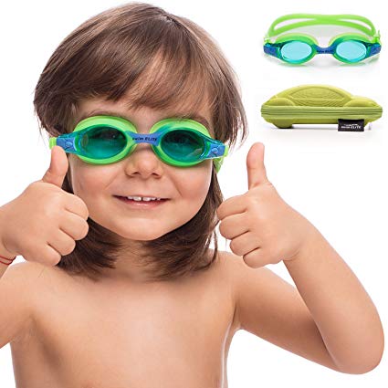 Kids Swim Goggles || Swimming Goggles for Kids (Age 2-8 years old) with Fun Car Hardcase for Easy Transportation || Cushioned Frames || Anti Fog Lenses || UV Protection ||