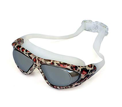 Superhappy Fashion Leopard Printing Electroplating Swim Goggle for Women
