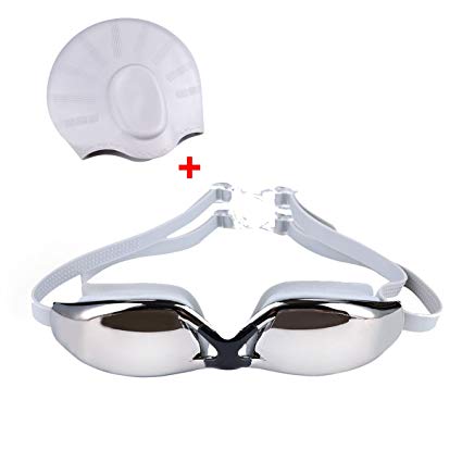 Day Gear Anti Fog Swimming Goggles with Silicone Swim Cap HD Swimming Glasses No Leaking Anti Fog Shatterproof UV Protection with Case for Men-Women-Boys-Girls-Adult-Junior-Kids