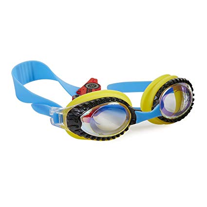 Race Car Swimming Goggles For Kids by Bling2O - Anti Fog, No Leak, Non Slip and UV Protection - Cruiser Yellow Colored Fun Water Accessory Includes Hard Case