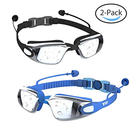 YIZI Swimming Goggles Leaking Anti Fog UV Protection Triathlon for Adult Men Women Youth Kids Child, boys girls snowboarding goggles 2 pcs with Ear Plugs Nose Clips