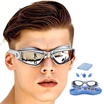 NUOYIGAOGE GAOGE Swimming Goggles No Leaking Anti Fog UV with Nose Clip, Ear Plugs Protection Case