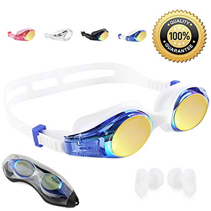 Swim Goggles UV Protection Anti Fog No Leaking Mirrored & Clear Swimming Goggles Triathlon Silicone Goggles Shatterproof Free Case & Air Plugs For Adult Men Women Kids boys girls Youth By Abstract