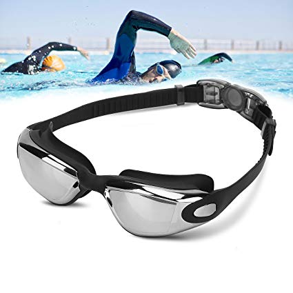FEEYOO Swimming Goggles, Professional Swim Goggles No Leaking Anti Fog UV Protection for Adult Men Women Teenagers Boys Girls Black/Mirrored Lenses