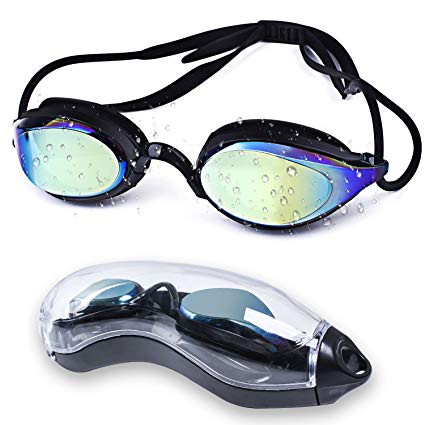 BornedPlay Swim Goggles, Swimming Goggles with No Leaking Anti-Fog Lenses Free Protection Case and Adjustable Strap for Adult Children Men Women Youth and Kids