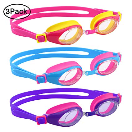 HeySplash Kids Swim Goggles, [3 Pack] Cute Design Waterproof Silicone Swimming Glasses with Anti-fog & UV Protection for Children and Teenagers