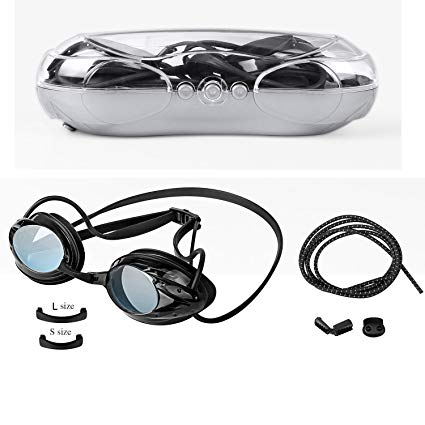 Tagvo Swim Goggles with Adjustable Replaceable Bungee Strap Set, No Leaking Anti Fog Shatterproof UV Protection Adjustable Head-strap Mirrored Swimming Goggles with Two Size Nose Piece