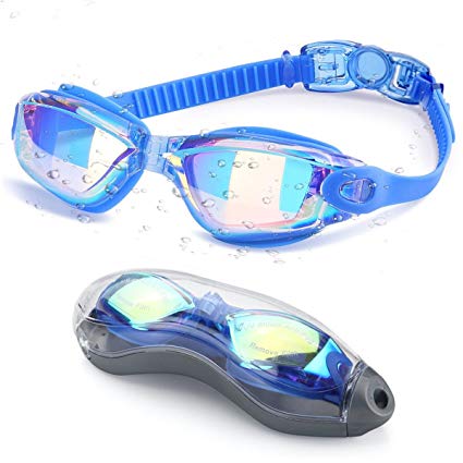 Letsfit Swim Goggles, No Leaking Anti-Fog Indoor Outdoor Swimming Goggles with UV Protection Mirrored Lenses for Adult Women Men Youth Kids