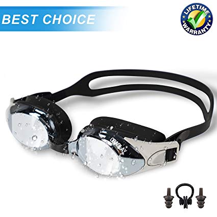 Swimming goggles with prescription lenses Anti Fog Technology - 3 Piece Adjustable Nose Bridge for Perfect Comfortable