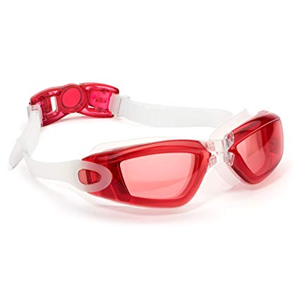 Aquarena Swimming Goggles – Best Swim Goggles with Red Frame and Clear Lenses for Swimming,Triathlon,Pools by Lenses & Adjustable Fitting Strap For Maximum Comfort -Comes With a Protection Case